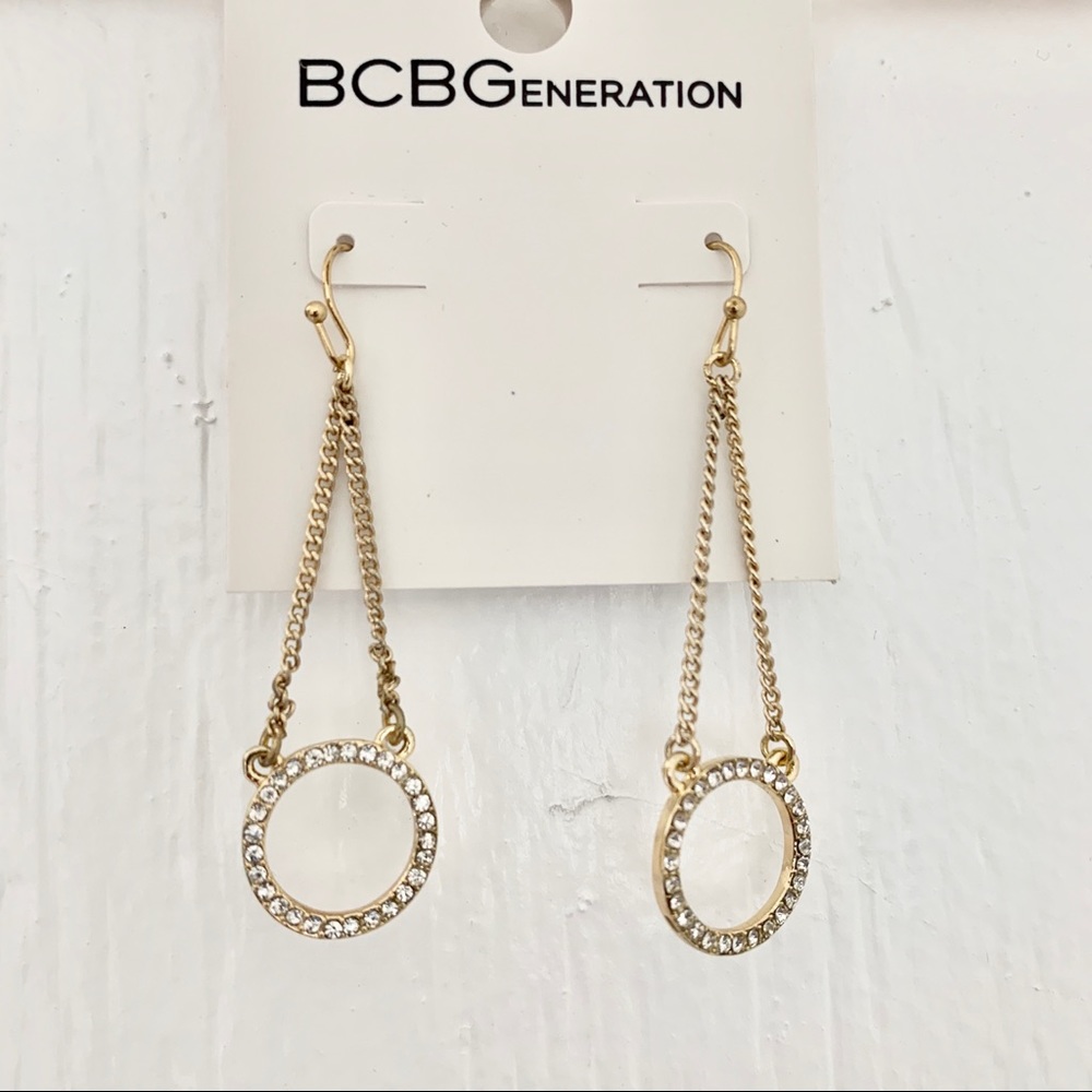 BCBGENERATION EARRINGS CHANDELIER GOLD TONE CIRCLE